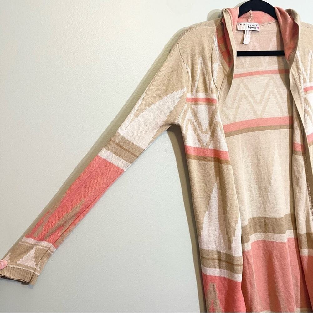 Derek Heart Tribal Print Open Front Long Sleeve Hooded Cardigan Sweater Large - Picture 8 of 13